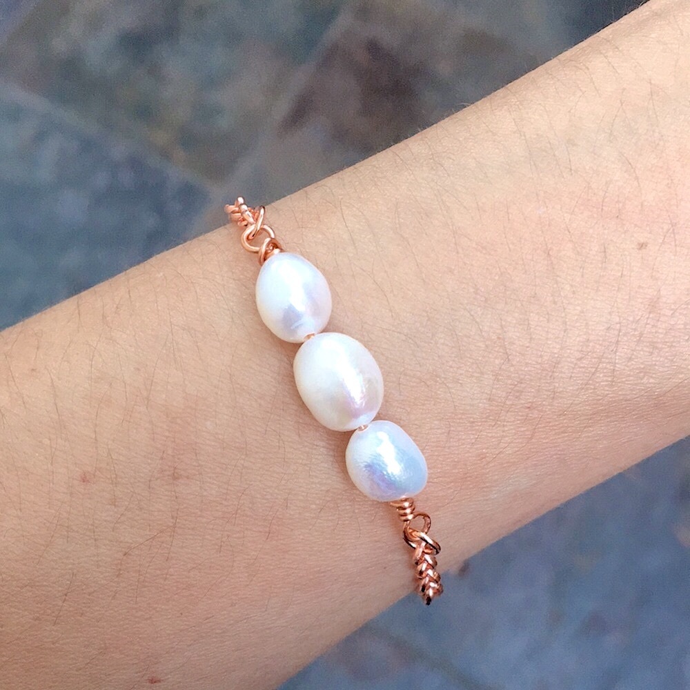 Freshwater Baroque Pearl + Copper Stacking Bracelet